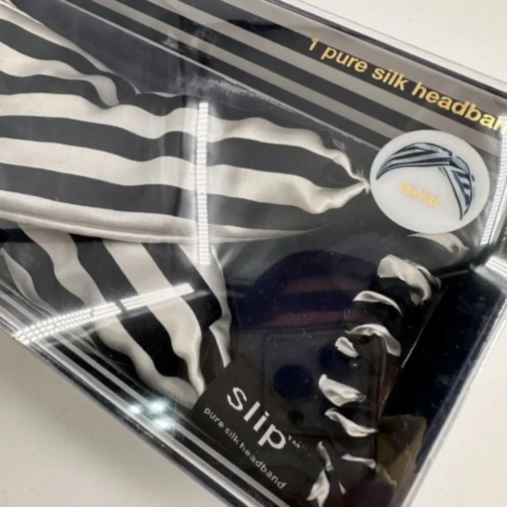 NWT‎ Slip Pure Silk Headband Black and White Striped New NIB